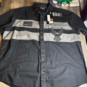 Harley-Davidson Black and Gray Button Down Shirt